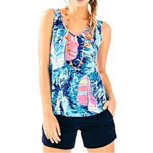 Lilly Pulitzer Gigi Tank Top – Hey Bay Bay Print Sparkling Blue 81190 - Large